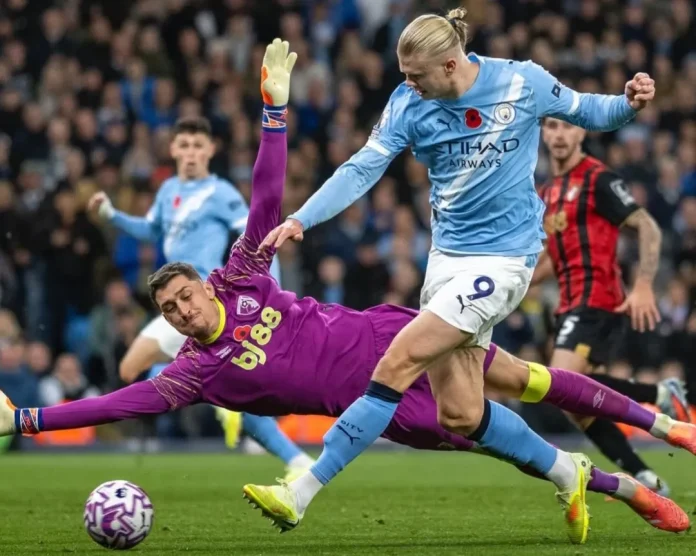 Erling Haaland mencetak gol Manchester City vs Bournemouth.