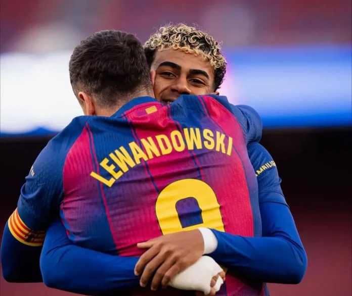 Robert Lewandowski dan Lamine Yamal di laga Barcelona vs Bilbao