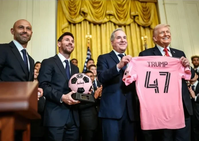 Lionel Messi serahkan bola sepak bertanda tangan kepada Presiden AS Donald Trump