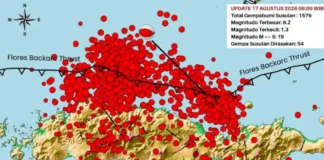 Peta sebaran 1.576 gempa susulan pascagempa utama M7,7 di NTT
